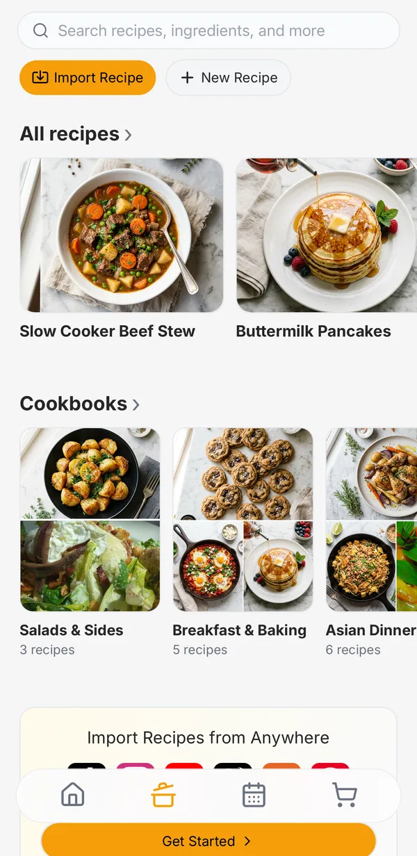 Hearth's recipe library with the Import Recipe button