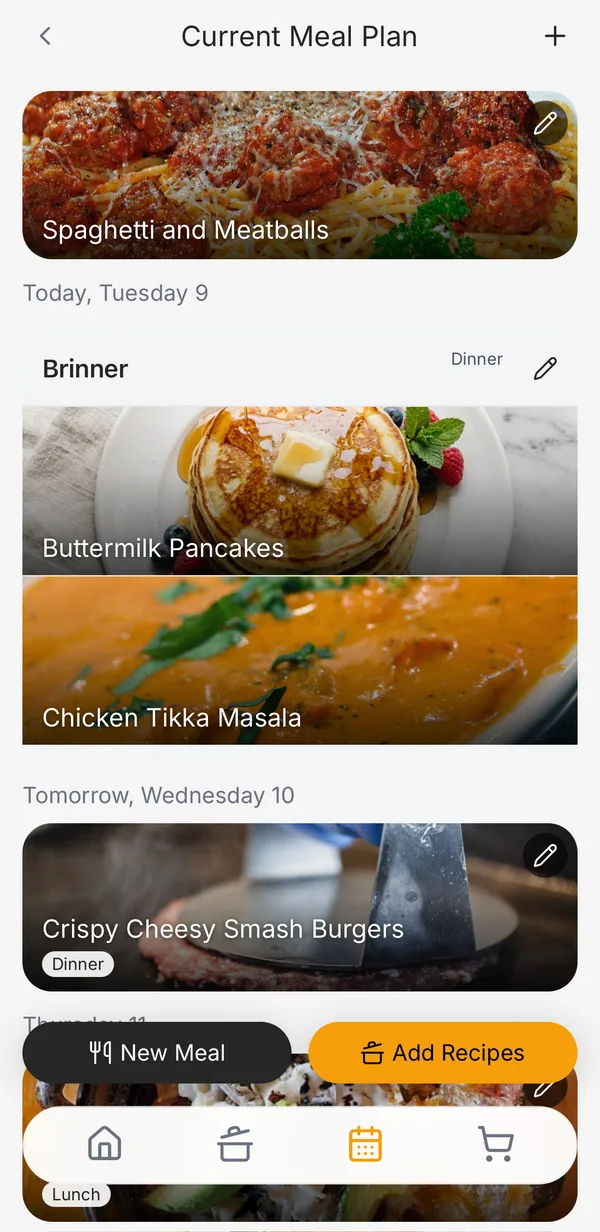 Hearth meal planner view